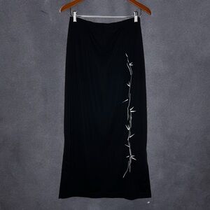 Vintage Diane Von Furstenberg Black Midi Maxi Skirt with White Floral Embroidery